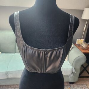 Victoria's Secret Black Faux Leather Lace-up Bra / Crop Top Size M W Side Zipper